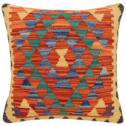 handmade Traditional Pillow Rust Blue Hand-Woven SQUARE 100% WOOL  Hand woven turkish pillow  2 x 2