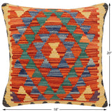 handmade Traditional Pillow Rust Blue Hand-Woven SQUARE 100% WOOL  Hand woven turkish pillow  2 x 2