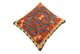 handmade Traditional Pillow Rust Blue Hand-Woven SQUARE 100% WOOL  Hand woven turkish pillow  2 x 2