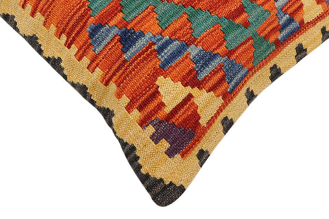 handmade Traditional Pillow Rust Blue Hand-Woven SQUARE 100% WOOL  Hand woven turkish pillow  2 x 2