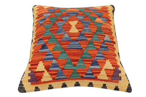 handmade Traditional Pillow Rust Blue Hand-Woven SQUARE 100% WOOL  Hand woven turkish pillow  2 x 2