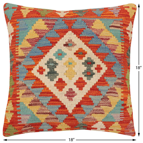 handmade Traditional Pillow Rust Blue Hand-Woven SQUARE 100% WOOL Hand woven turkish pillow2 x 2