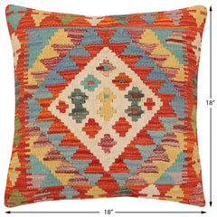 handmade Traditional Pillow Rust Blue Hand-Woven SQUARE 100% WOOL Hand woven turkish pillow2' x 2'