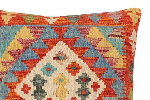 handmade Traditional Pillow Rust Blue Hand-Woven SQUARE 100% WOOL Hand woven turkish pillow2 x 2