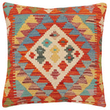 handmade Traditional Pillow Rust Blue Hand-Woven SQUARE 100% WOOL Hand woven turkish pillow2' x 2'
