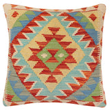 handmade Traditional Pillow Rust Blue Hand-Woven SQUARE 100% WOOL  Hand woven turkish pillow  PILLOW