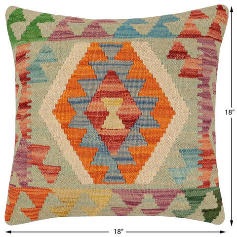 handmade Traditional Pillow Rust Blue Hand-Woven SQUARE 100% WOOL Hand woven turkish pillow2 x 2