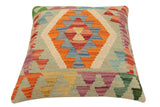 handmade Traditional Pillow Rust Blue Hand-Woven SQUARE 100% WOOL Hand woven turkish pillow2' x 2'