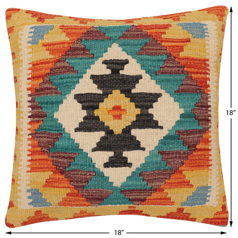 handmade Traditional Pillow Rust Blue Hand-Woven SQUARE 100% WOOL Hand woven turkish pillow2 x 2