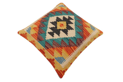 handmade Traditional Pillow Rust Blue Hand-Woven SQUARE 100% WOOL Hand woven turkish pillow2 x 2