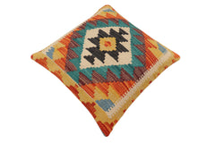 handmade Traditional Pillow Rust Blue Hand-Woven SQUARE 100% WOOL Hand woven turkish pillow2' x 2'