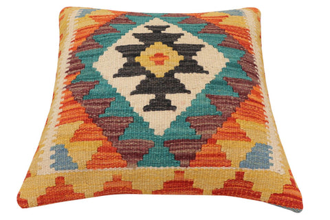 handmade Traditional Pillow Rust Blue Hand-Woven SQUARE 100% WOOL Hand woven turkish pillow2 x 2