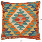 handmade Traditional Pillow Rust Blue Hand-Woven SQUARE 100% WOOL Hand woven turkish pillow2' x 2'
