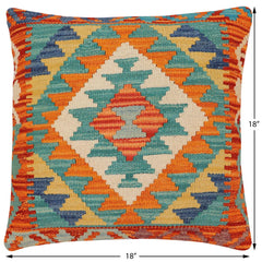 handmade Traditional Pillow Rust Blue Hand-Woven SQUARE 100% WOOL Hand woven turkish pillow2' x 2'