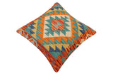 handmade Traditional Pillow Rust Blue Hand-Woven SQUARE 100% WOOL Hand woven turkish pillow2' x 2'