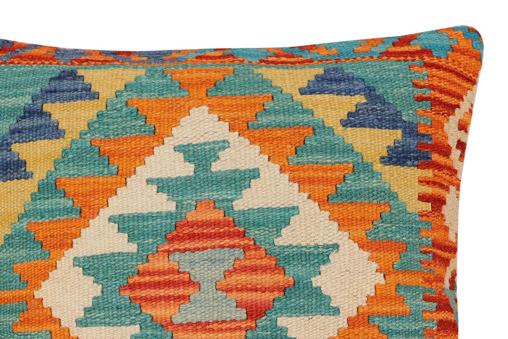 handmade Traditional Pillow Rust Blue Hand-Woven SQUARE 100% WOOL Hand woven turkish pillow2' x 2'