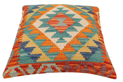 handmade Traditional Pillow Rust Blue Hand-Woven SQUARE 100% WOOL Hand woven turkish pillow2 x 2