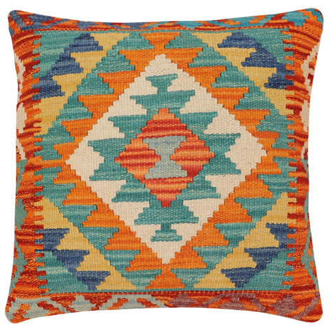 handmade Traditional Pillow Rust Blue Hand-Woven SQUARE 100% WOOL Hand woven turkish pillow2 x 2