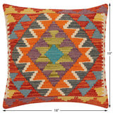 handmade Traditional Pillow Rust Blue Hand-Woven SQUARE 100% WOOL  Hand woven turkish pillow  2 x 2