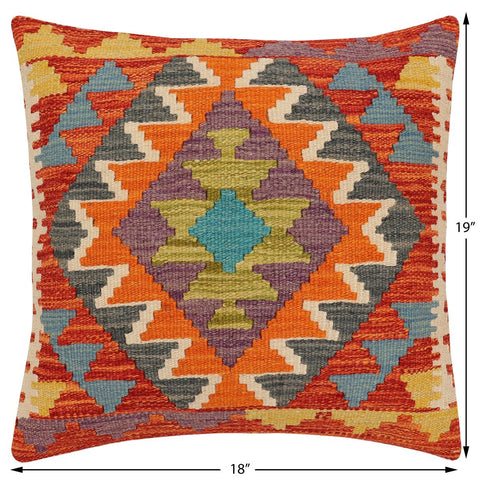 handmade Traditional Pillow Rust Blue Hand-Woven SQUARE 100% WOOL  Hand woven turkish pillow  2 x 2