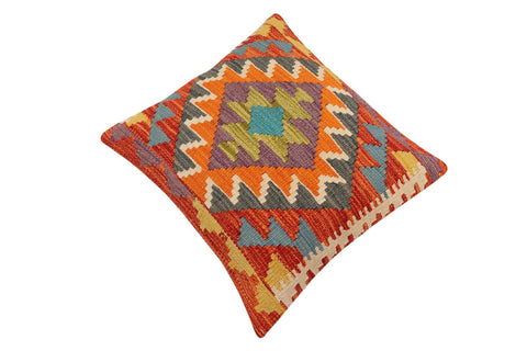 handmade Traditional Pillow Rust Blue Hand-Woven SQUARE 100% WOOL  Hand woven turkish pillow  2 x 2