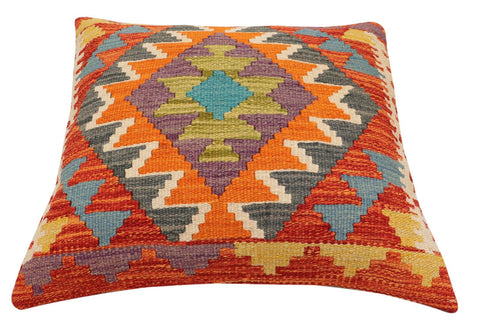 handmade Traditional Pillow Rust Blue Hand-Woven SQUARE 100% WOOL  Hand woven turkish pillow  2 x 2