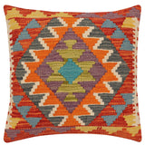 handmade Traditional Pillow Rust Blue Hand-Woven SQUARE 100% WOOL  Hand woven turkish pillow  2 x 2