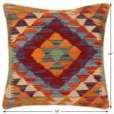 handmade Traditional Pillow Rust Blue Hand-Woven SQUARE 100% WOOL Hand woven turkish pillow2' x 2'