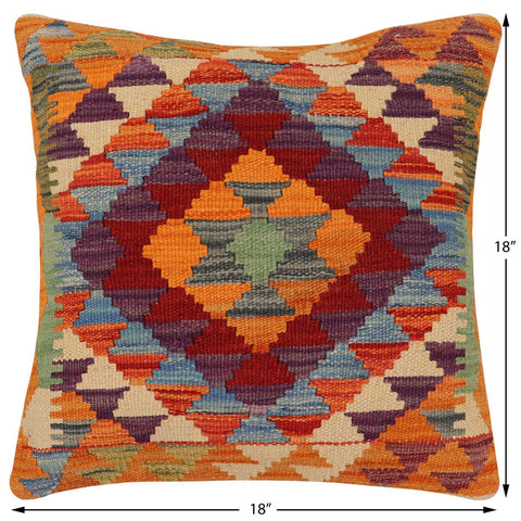 handmade Traditional Pillow Rust Blue Hand-Woven SQUARE 100% WOOL Hand woven turkish pillow2 x 2