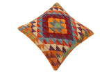handmade Traditional Pillow Rust Blue Hand-Woven SQUARE 100% WOOL Hand woven turkish pillow2' x 2'