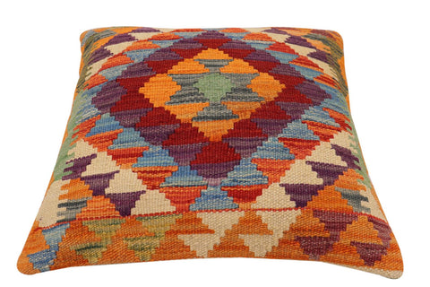 handmade Traditional Pillow Rust Blue Hand-Woven SQUARE 100% WOOL Hand woven turkish pillow2 x 2
