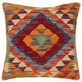 handmade Traditional Pillow Rust Blue Hand-Woven SQUARE 100% WOOL Hand woven turkish pillow2' x 2'