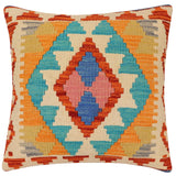 handmade Traditional Pillow Rust Blue Hand-Woven SQUARE 100% WOOL Hand woven turkish pillow2' x 2'
