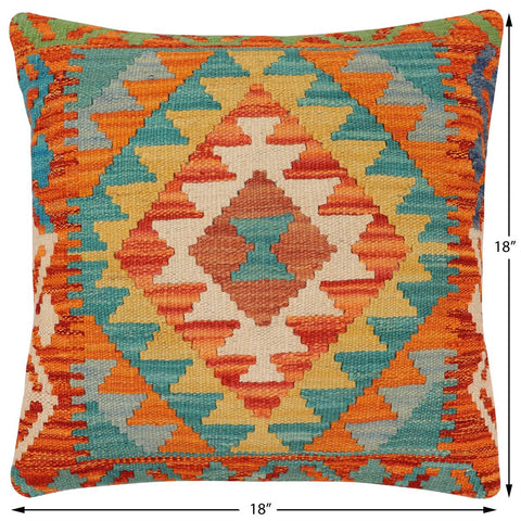 handmade Traditional Pillow Rust Blue Hand-Woven SQUARE 100% WOOL Hand woven turkish pillow2' x 2'