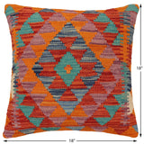 handmade Traditional Pillow Rust Blue Hand-Woven SQUARE 100% WOOL Hand woven turkish pillow2' x 2'