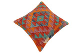 handmade Traditional Pillow Rust Blue Hand-Woven SQUARE 100% WOOL Hand woven turkish pillow2' x 2'