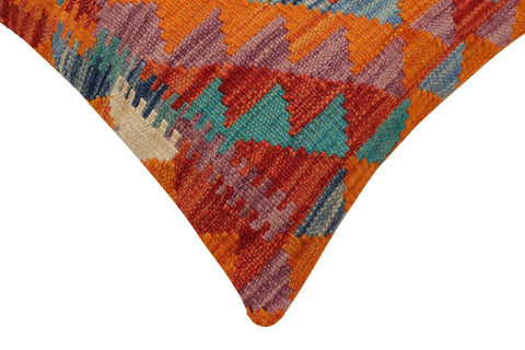 handmade Traditional Pillow Rust Blue Hand-Woven SQUARE 100% WOOL Hand woven turkish pillow2' x 2'