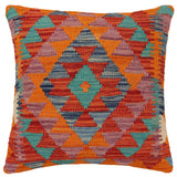 handmade Traditional Pillow Rust Blue Hand-Woven SQUARE 100% WOOL Hand woven turkish pillow2' x 2'