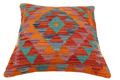 handmade Traditional Pillow Rust Blue Hand-Woven SQUARE 100% WOOL Hand woven turkish pillow2' x 2'