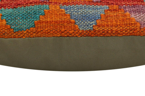 handmade Traditional Pillow Rust Blue Hand-Woven SQUARE 100% WOOL Hand woven turkish pillow2' x 2'