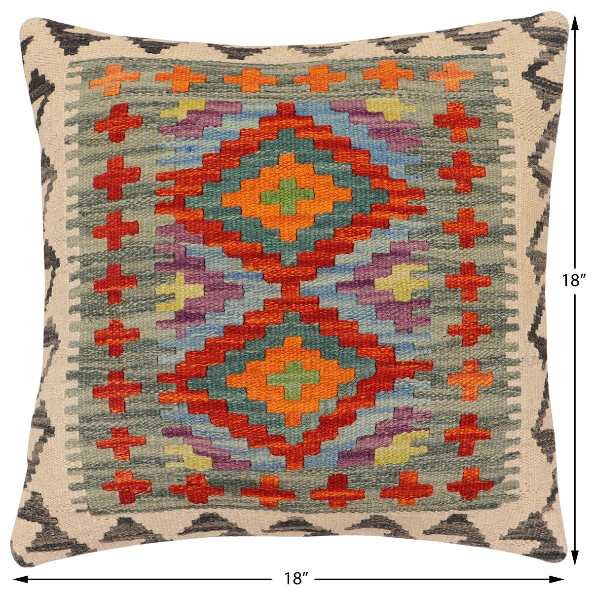 handmade Traditional Pillow Rust Blue Hand-Woven SQUARE 100% WOOL Hand woven turkish pillow2' x 2'
