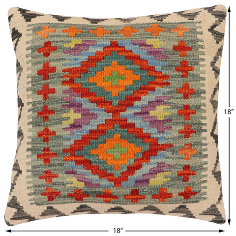 handmade Traditional Pillow Rust Blue Hand-Woven SQUARE 100% WOOL Hand woven turkish pillow2' x 2'