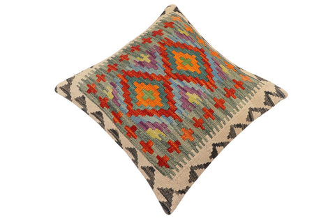 handmade Traditional Pillow Rust Blue Hand-Woven SQUARE 100% WOOL Hand woven turkish pillow2' x 2'