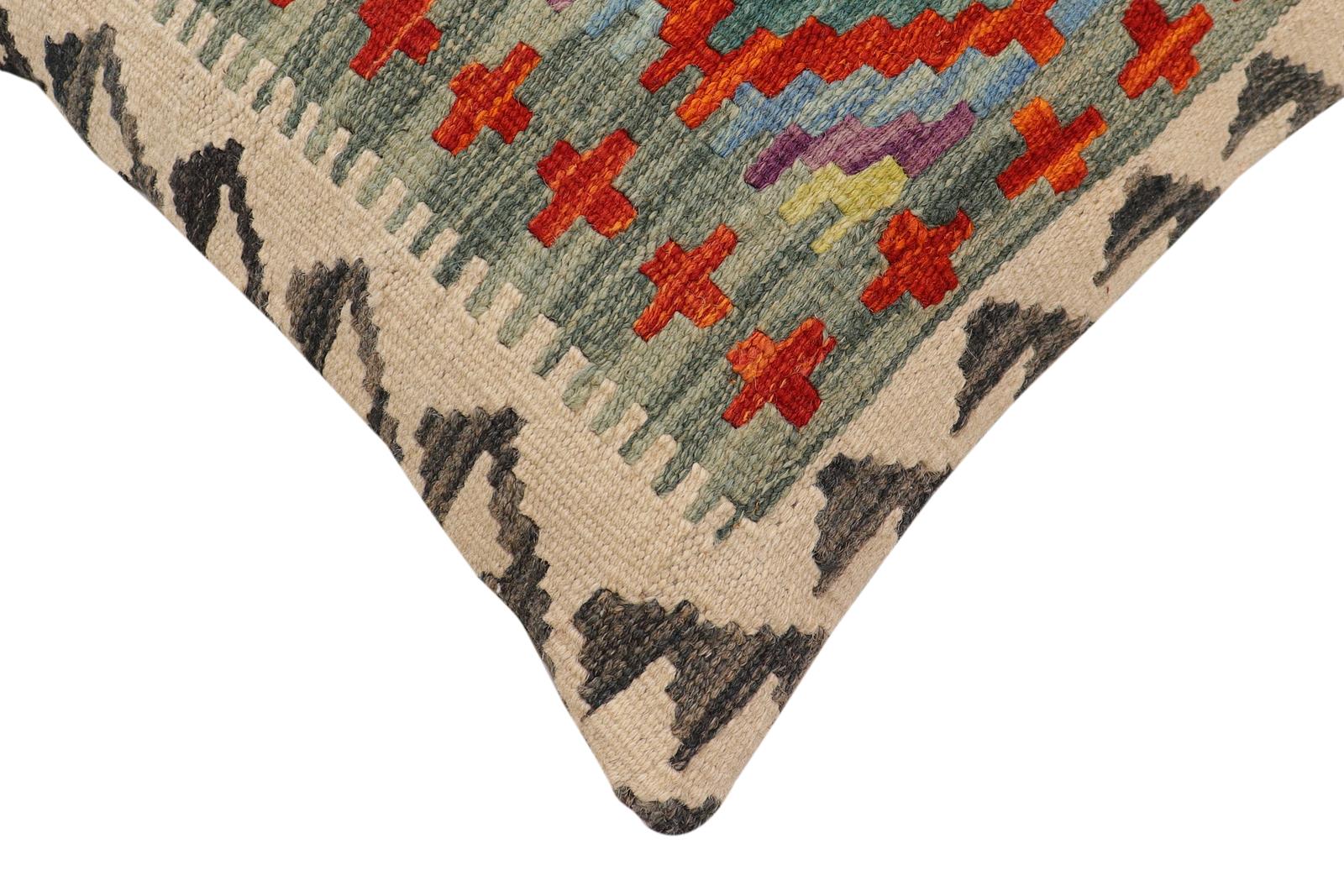 handmade Traditional Pillow Rust Blue Hand-Woven SQUARE 100% WOOL Hand woven turkish pillow2' x 2'