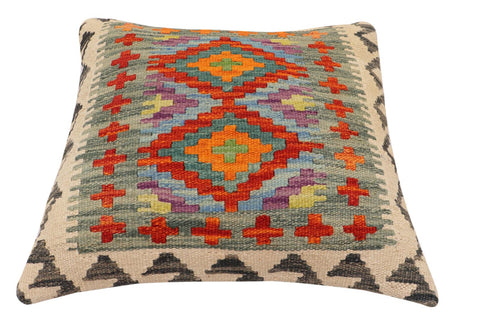 handmade Traditional Pillow Rust Blue Hand-Woven SQUARE 100% WOOL Hand woven turkish pillow2' x 2'