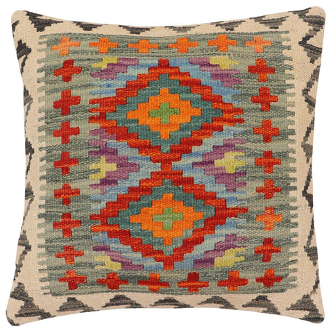 handmade Traditional Pillow Rust Blue Hand-Woven SQUARE 100% WOOL Hand woven turkish pillow2' x 2'