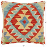 handmade Traditional Pillow Rust Blue Hand-Woven SQUARE 100% WOOL Hand woven turkish pillow2' x 2'