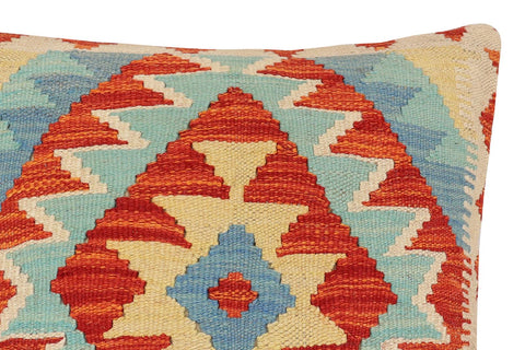 handmade Traditional Pillow Rust Blue Hand-Woven SQUARE 100% WOOL Hand woven turkish pillow2' x 2'