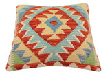 handmade Traditional Pillow Rust Blue Hand-Woven SQUARE 100% WOOL Hand woven turkish pillow2' x 2'