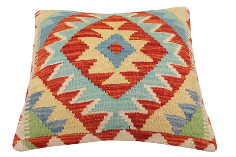 handmade Traditional Pillow Rust Blue Hand-Woven SQUARE 100% WOOL Hand woven turkish pillow2' x 2'